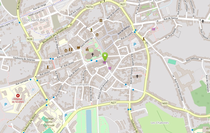 Carte : AsiaSun Store, rue de Saintes 4 à Nivelles, près de la Grand-Place